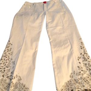 Very Vera size 14 white jeans high rise wide leg embellished has stretch